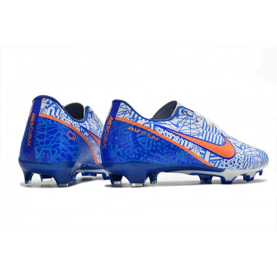 Nike Mercurial Vapor XV FG Low-top White Blue Men Soccer Cleats 