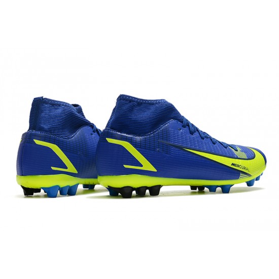 Nike Superfly 8 Academy AG High-top Blue Yellow Women And Men Soccer Cleats 