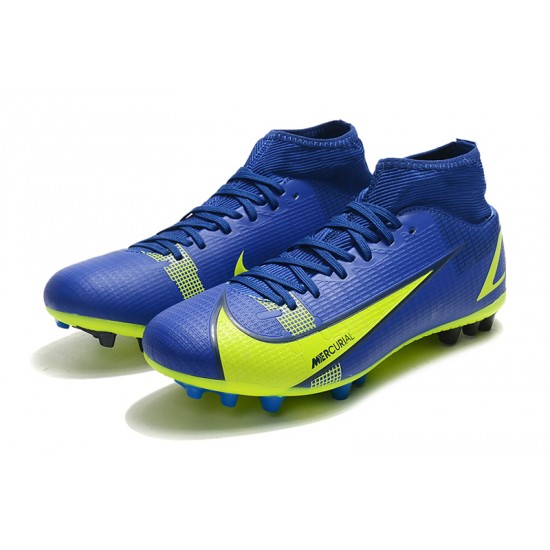 Nike Superfly 8 Academy AG High-top Blue Yellow Women And Men Soccer Cleats 