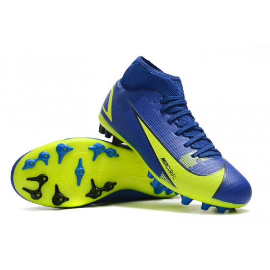 Nike Superfly 8 Academy AG High-top Blue Yellow Women And Men Soccer Cleats 