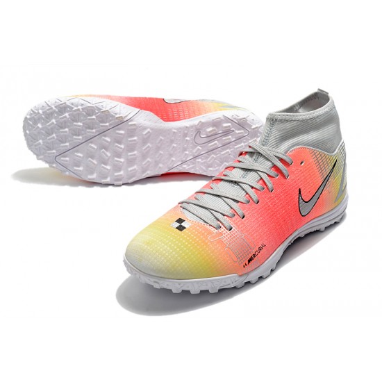 Nike Superfly 8 Academy TF High-top White Pink Yellow Men Soccer Cleats 