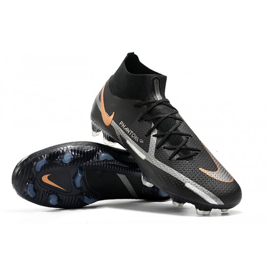 Nike Phantom GT Elite Dynamic Fit FG High-top Gold Black Sliver Men Soccer Cleats 