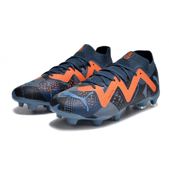 Puma Future Ultimate FG Low-Top Dark Blue Orange For Women And Men Soccer Cleats 