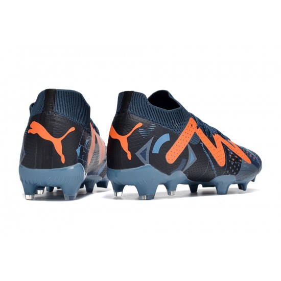 Puma Future Ultimate FG Low-Top Dark Blue Orange For Women And Men Soccer Cleats 