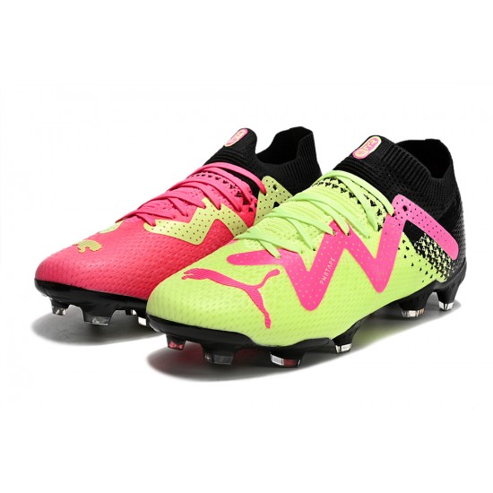 Puma Future Ultimate FG Low-Top Green Black Pink For Women And Men Soccer Cleats 