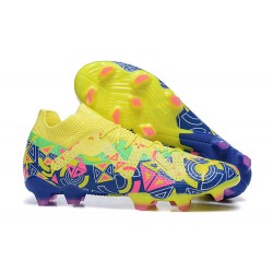 Puma Future Ultimate FG Low-Top Yellow Blue For Men Soccer Cleats 