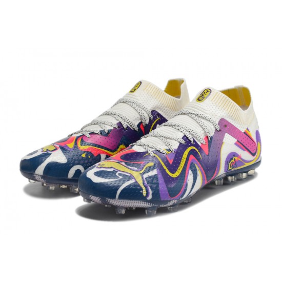 Puma Future Ultimate MG Low-Top White Purple Blue For Women And Men Soccer Cleats 