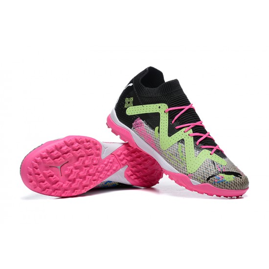 Puma Future Ultimate TF Low-Top Pink Black Light Green For Men Soccer Cleats 