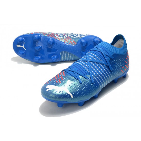 Puma Future Z 1.1 FG Low-Top White Blue Pink Men Soccer Cleats 