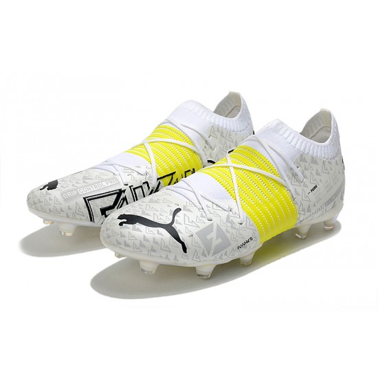 Puma Future Z 1.1 FG Low-Top White Yellow Black Men Soccer Cleats 