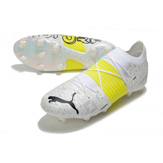 Puma Future Z 1.1 FG Low-Top White Yellow Black Men Soccer Cleats 