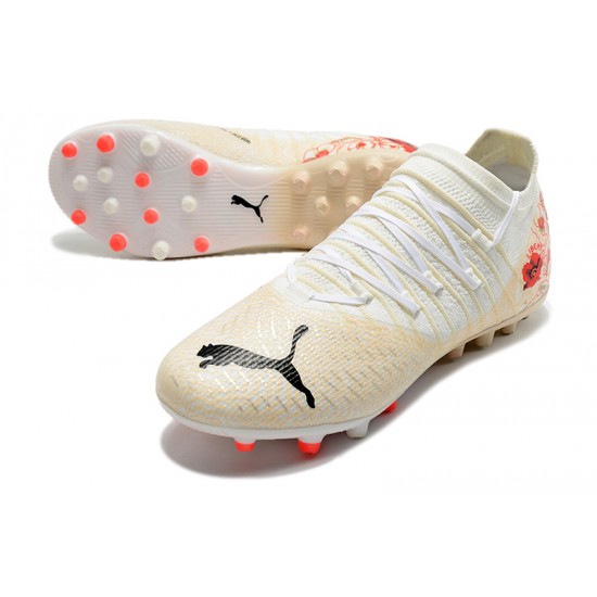 Puma Future Z 1.3 Instinct MG Low-Top White Beige Red For Men Soccer Cleats 