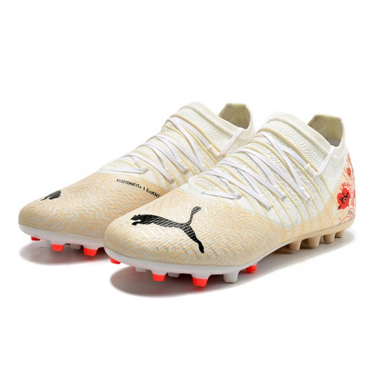 Puma Future Z 1.3 Instinct MG Low-Top White Beige Red For Men Soccer Cleats 