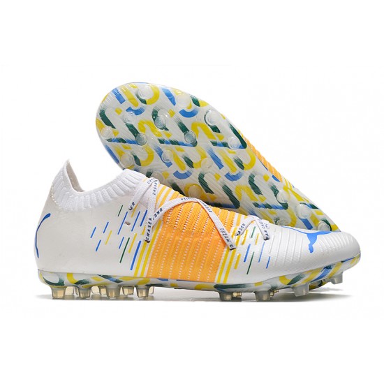 Puma Future Z 1.3 Instinct MG Low-Top White Blue Yellow For Men Soccer Cleats 