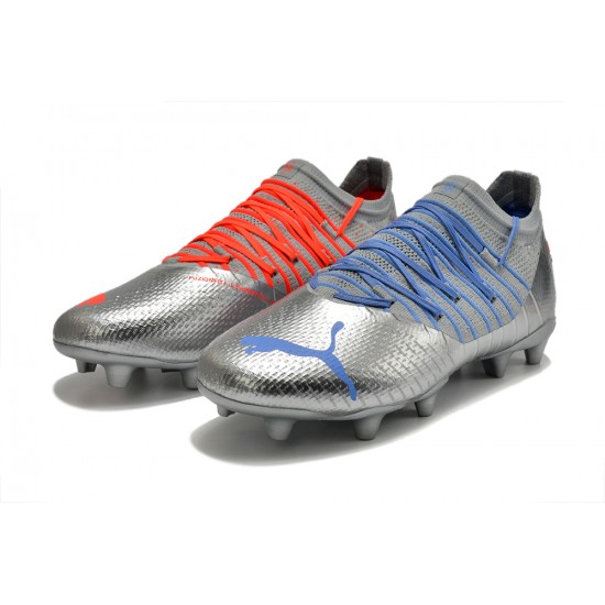 Puma Future Z 1.3 Instinct TF Low-Top Sliver Blue Red For Men Soccer Cleats 