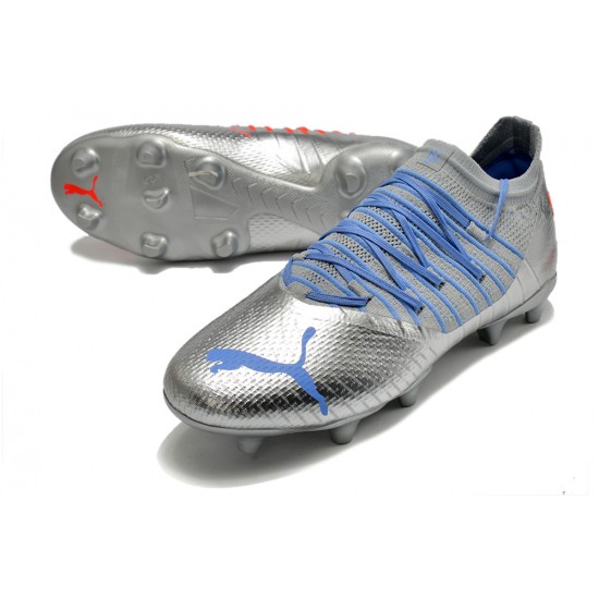 Puma Future Z 1.3 Instinct TF Low-Top Sliver Blue Red For Men Soccer Cleats 