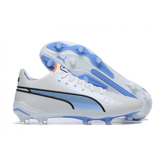 Puma King Ultimate Icon MG Low-Top White Blue For Men Soccer Cleats 