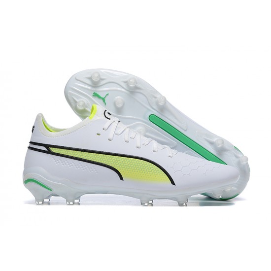 Puma King Ultimate Icon MG Low-Top White Green Yellow For Men Soccer Cleats 