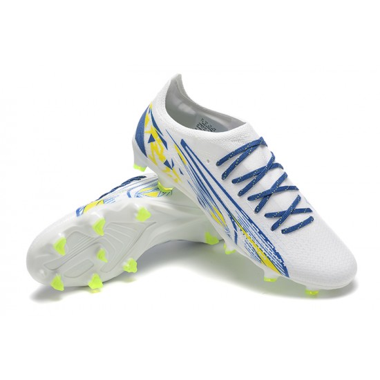 Puma Ultra Ultimate FG Low-Top Blue White Yellow For Men Soccer Cleats 