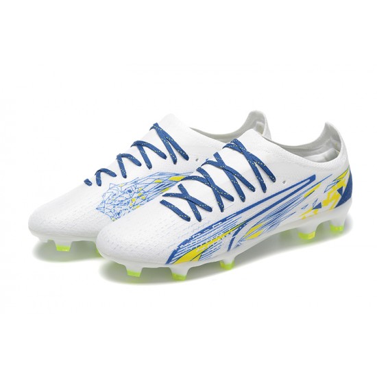 Puma Ultra Ultimate FG Low-Top Blue White Yellow For Men Soccer Cleats 