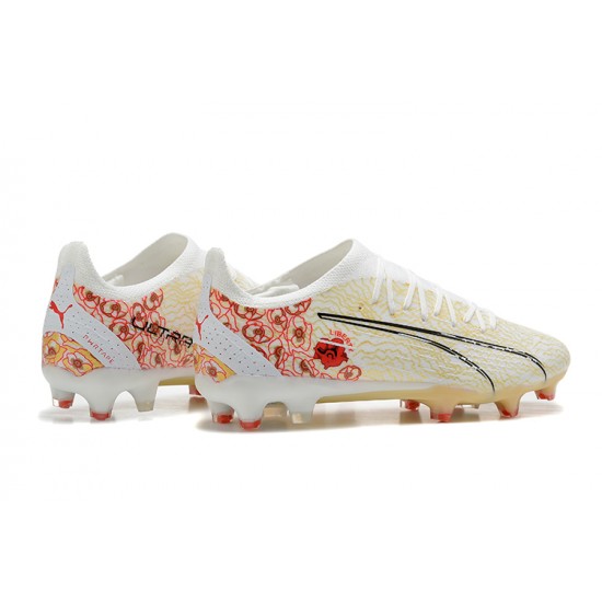 Puma Ultra Ultimate FG Low-Top White Beige Red For Men Soccer Cleats 