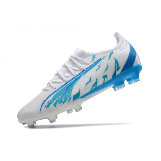 Puma Ultra Ultimate FG Low-Top White Blue For Men Soccer Cleats 