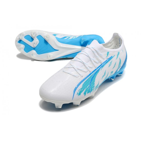 Puma Ultra Ultimate FG Low-Top White Blue For Men Soccer Cleats 