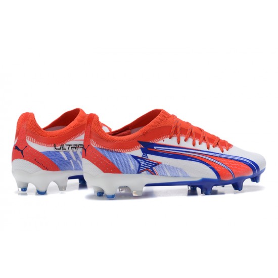 Puma Ultra Ultimate FG Low-Top White Blue Red For Men Soccer Cleats 