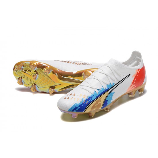 Puma Ultra Ultimate FG Low-Top White Gold For Men Soccer Cleats 