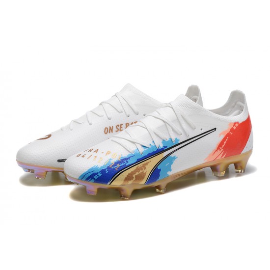 Puma Ultra Ultimate FG Low-Top White Gold For Men Soccer Cleats 