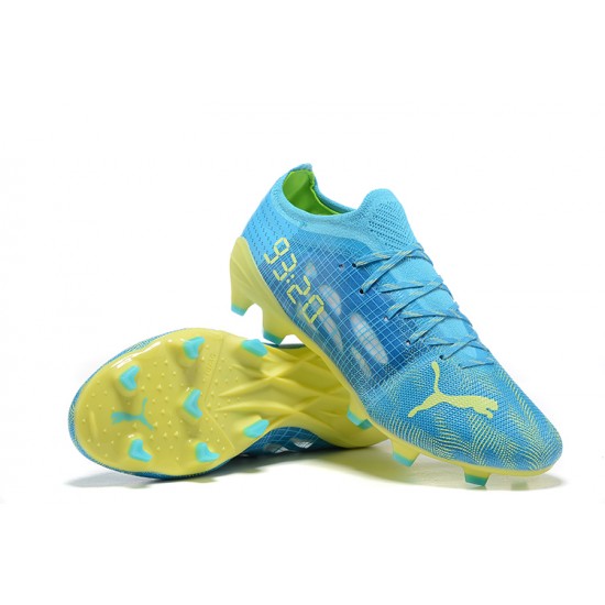 Puma ultra 1.4 FG Low-Top Blue Yellow And Green For Men Soccer Cleats 