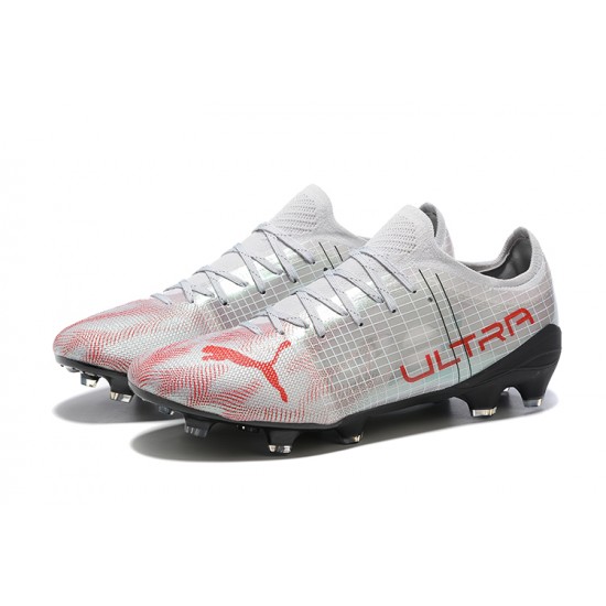 Puma ultra 1.4 FG Low-Top White Black And Red For Men Soccer Cleats 