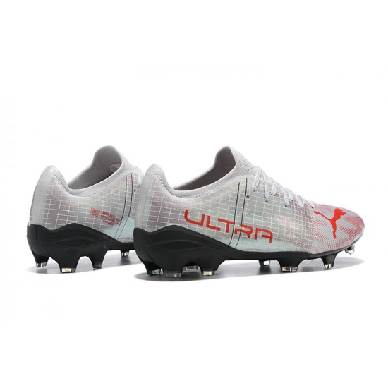 Puma ultra 1.4 FG Low-Top White Black And Red For Men Soccer Cleats 