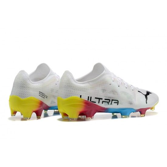 Puma ultra 1.4 FG Low-Top White Blue And Yellow For Men Soccer Cleats 