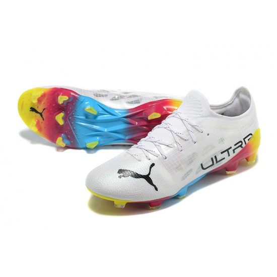 Puma ultra 1.4 FG Low-Top White Blue And Yellow For Men Soccer Cleats 