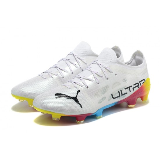 Puma ultra 1.4 FG Low-Top White Blue And Yellow For Men Soccer Cleats 